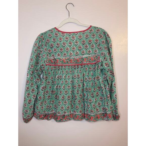 Tuckernuck Marea Green Pink Floral Tassel Blouse Peasant Boho Cottagecore Small - Picture 4 of 8